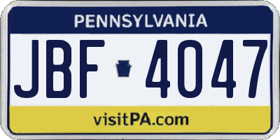 PA license plate JBF4047