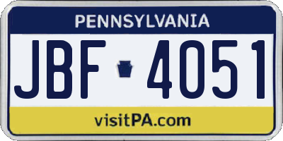 PA license plate JBF4051