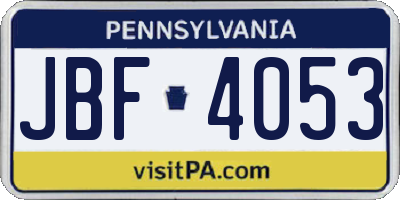 PA license plate JBF4053