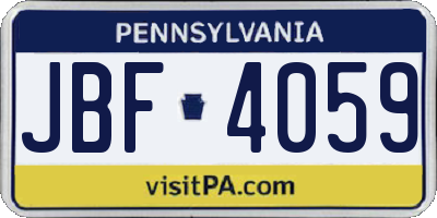 PA license plate JBF4059