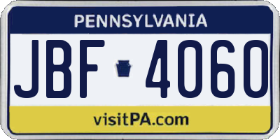 PA license plate JBF4060