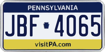 PA license plate JBF4065