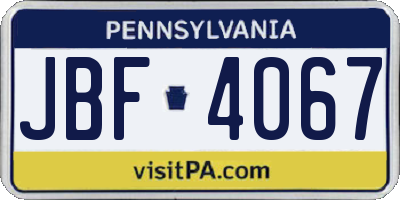 PA license plate JBF4067