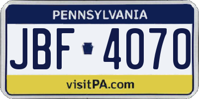 PA license plate JBF4070