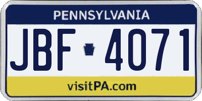 PA license plate JBF4071