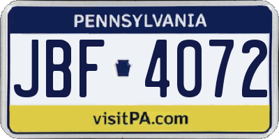 PA license plate JBF4072