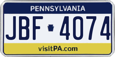 PA license plate JBF4074