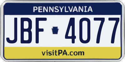 PA license plate JBF4077