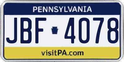 PA license plate JBF4078