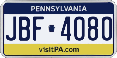 PA license plate JBF4080