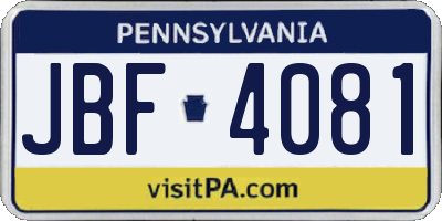 PA license plate JBF4081