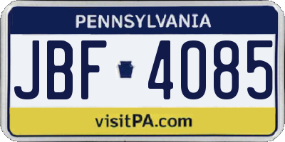 PA license plate JBF4085