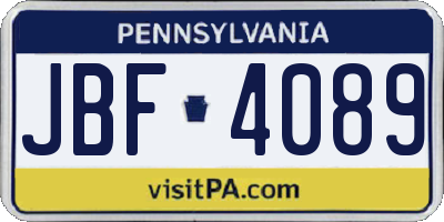 PA license plate JBF4089