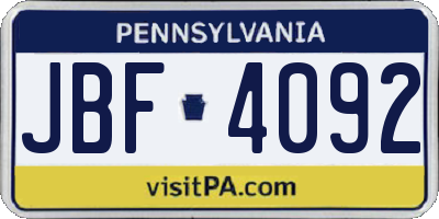 PA license plate JBF4092