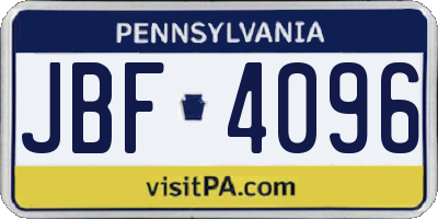 PA license plate JBF4096