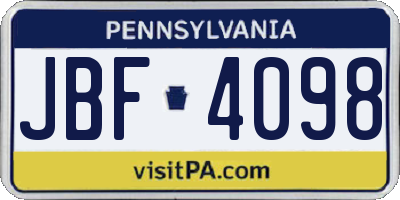 PA license plate JBF4098