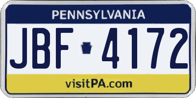 PA license plate JBF4172
