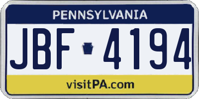 PA license plate JBF4194