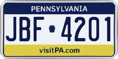 PA license plate JBF4201