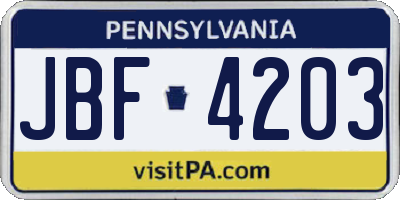 PA license plate JBF4203
