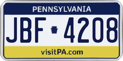 PA license plate JBF4208