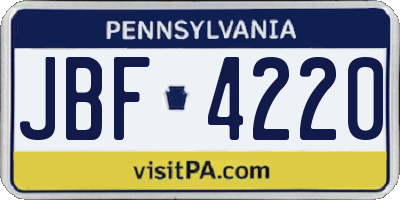 PA license plate JBF4220