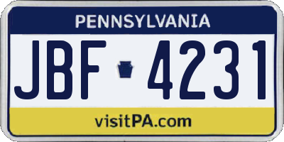 PA license plate JBF4231