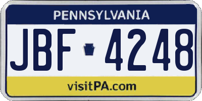 PA license plate JBF4248