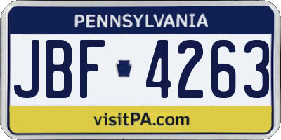 PA license plate JBF4263