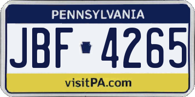 PA license plate JBF4265