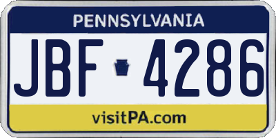 PA license plate JBF4286