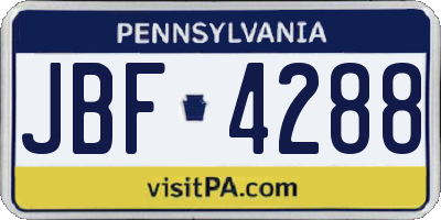 PA license plate JBF4288