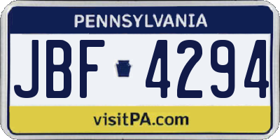 PA license plate JBF4294