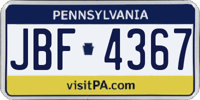 PA license plate JBF4367
