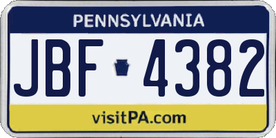 PA license plate JBF4382