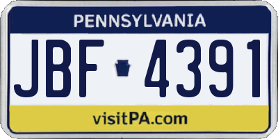 PA license plate JBF4391