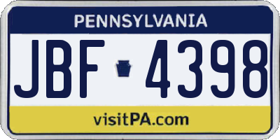 PA license plate JBF4398