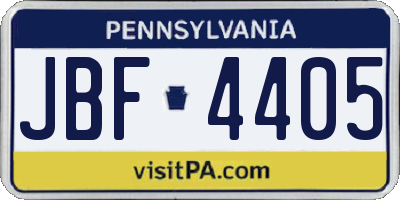 PA license plate JBF4405