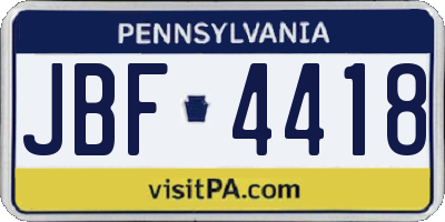 PA license plate JBF4418