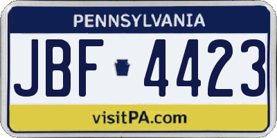 PA license plate JBF4423