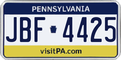 PA license plate JBF4425