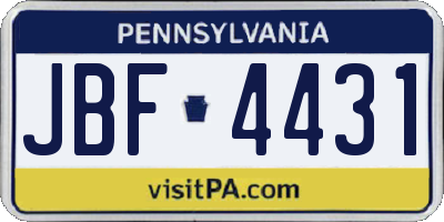 PA license plate JBF4431