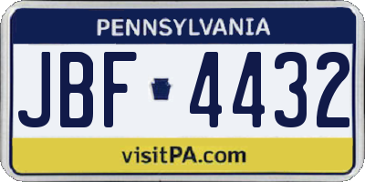 PA license plate JBF4432