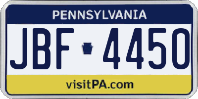 PA license plate JBF4450