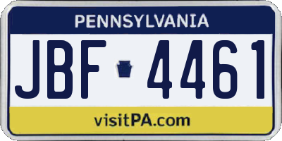 PA license plate JBF4461