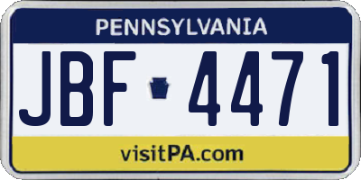 PA license plate JBF4471