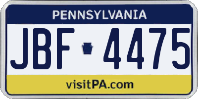 PA license plate JBF4475