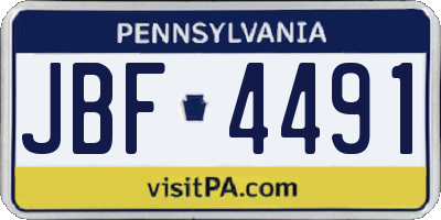 PA license plate JBF4491