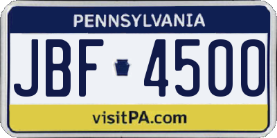 PA license plate JBF4500