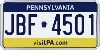 PA license plate JBF4501